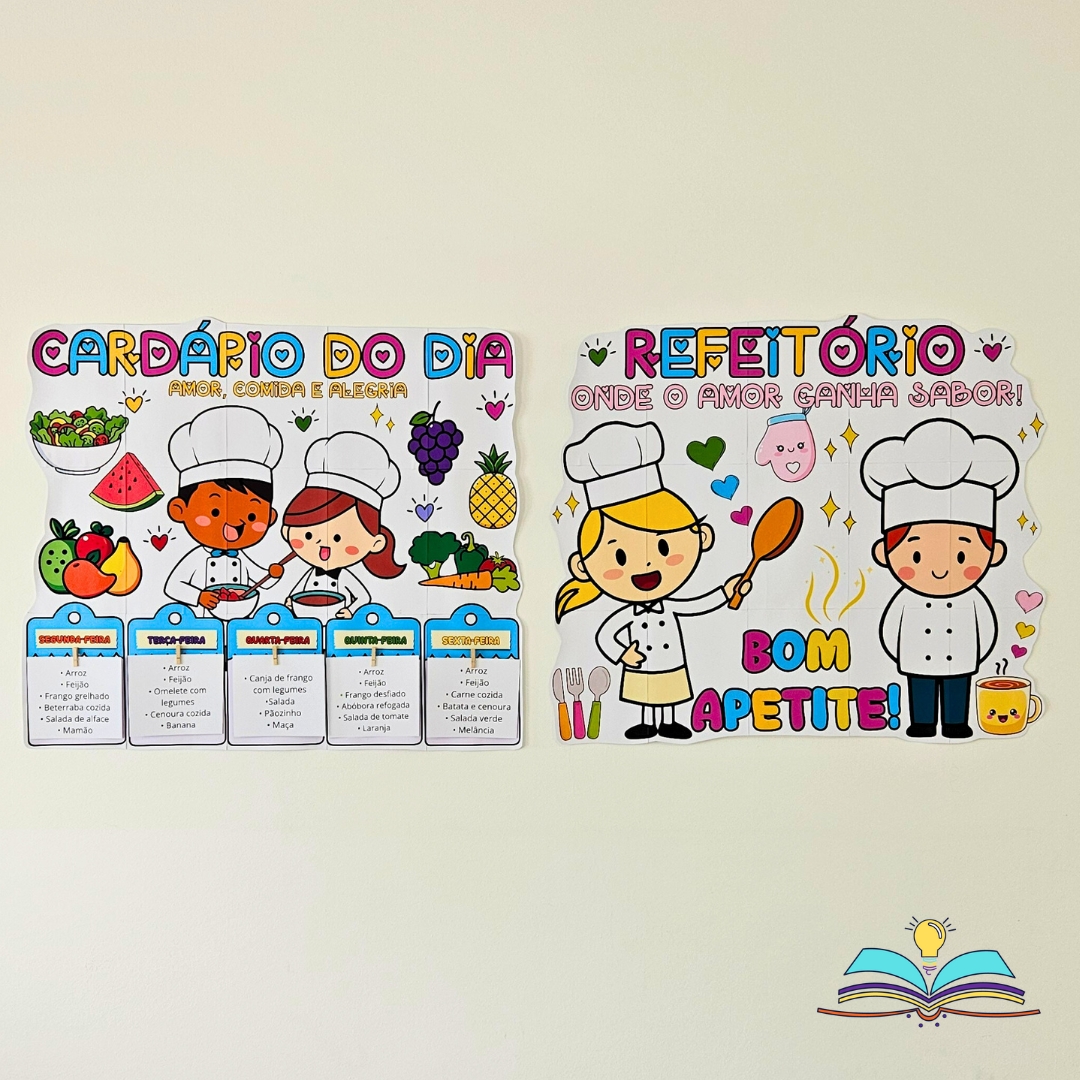 Um painel referente a identificação do refeitório.