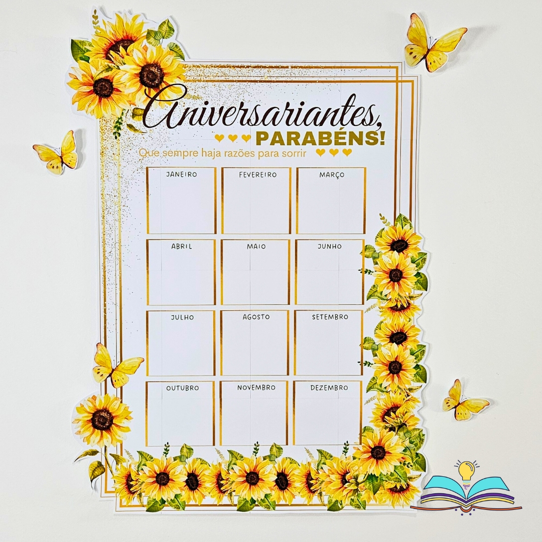 Painel informativo para anotar os aniversariantes do mês de forma prática e organizada.