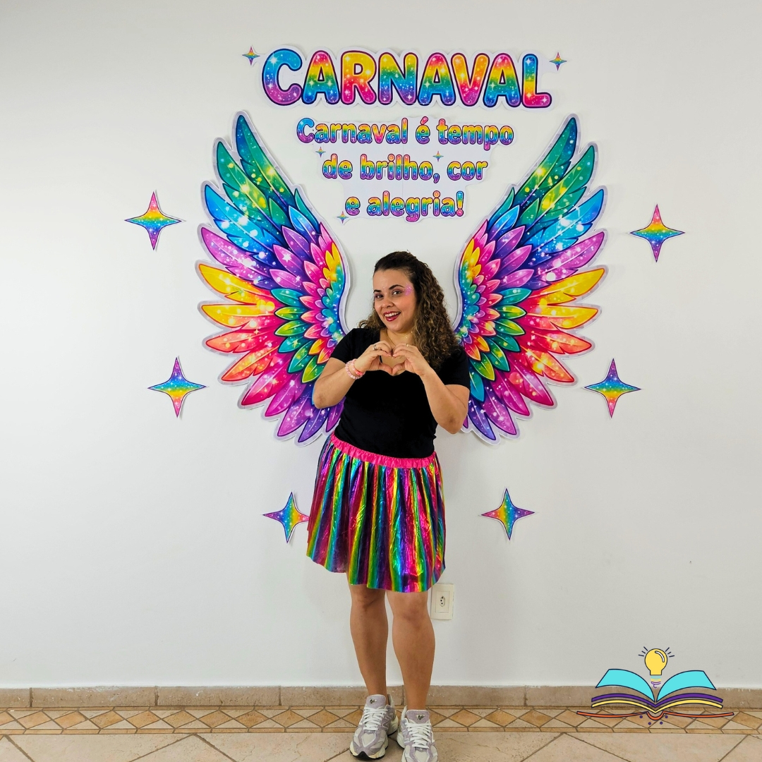 Painel Asas - Carnaval que inspira alegria, cores, fantasia, cultura, criatividade união aprendizado e diversão para todos.