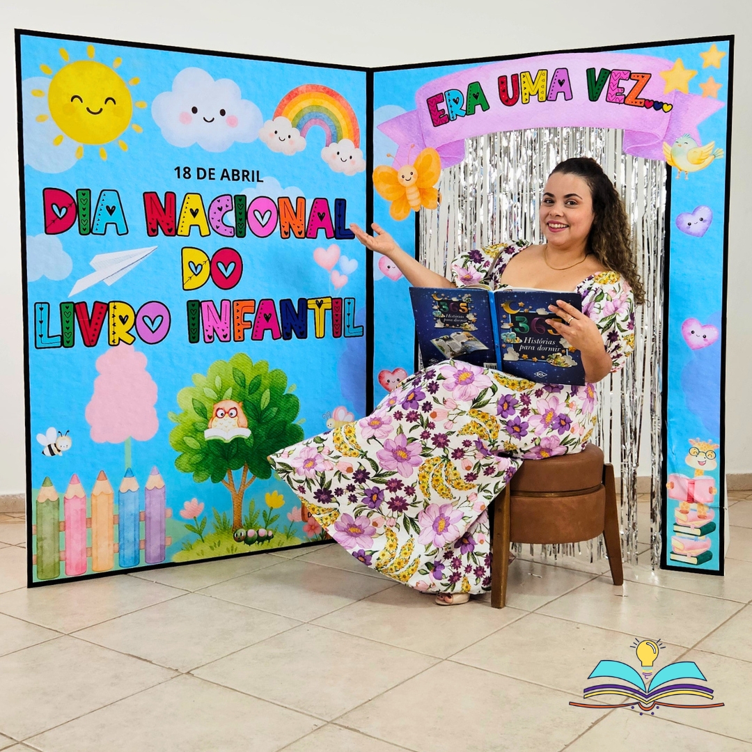 Painel com o tema Livro Gigante infantil com visual encantador, perfeito para decorar, contar histórias e despertar a imaginação.