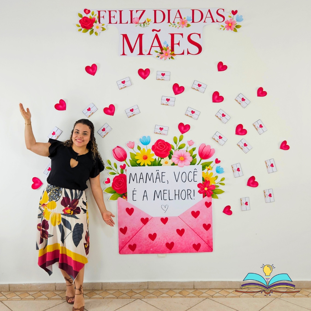 Painel com o tema Dia das Mães Cartinhas, painel especial para celebrar carinho, afeto, gratidão e amor materno.