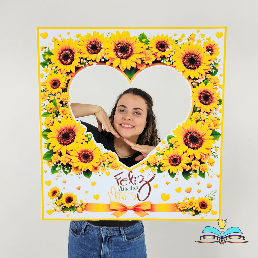 Moldura de foto para o Dia das Mães com o tema girassóis, celebrando amor, carinho e gratidão.