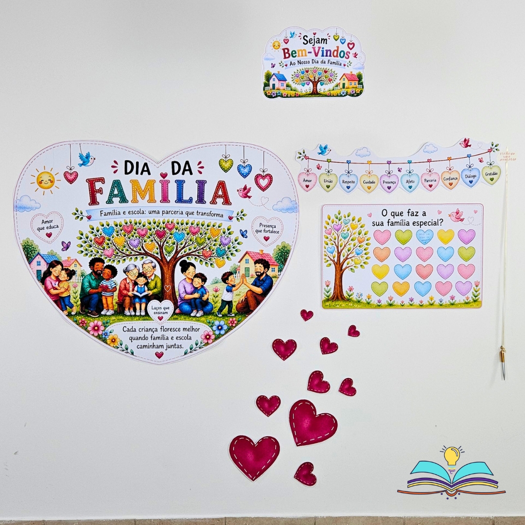 Painel com tema do Dia da Família para celebrar carinho, união e momentos especiais ao lado de quem amamos.