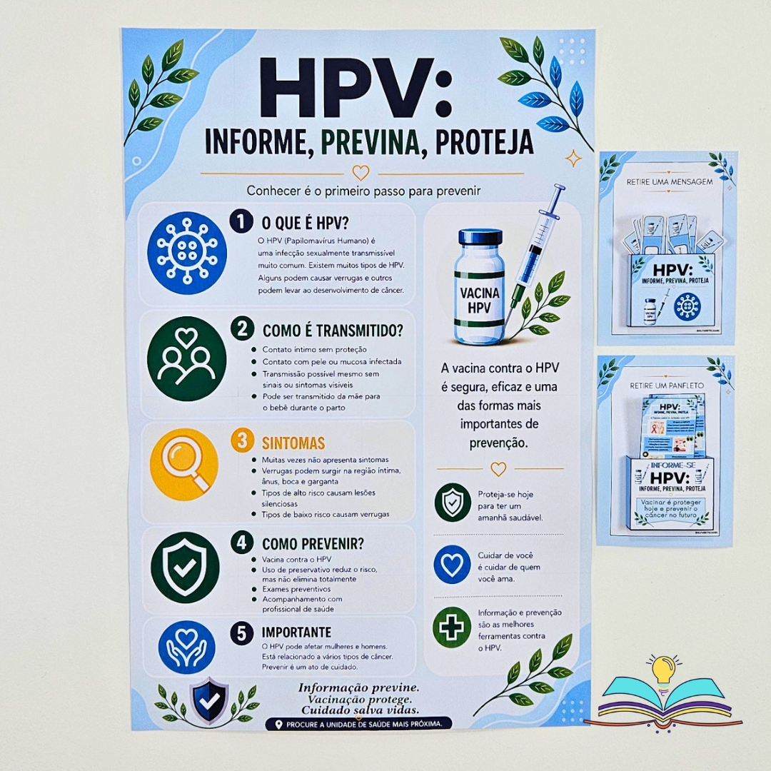 Painel com o tema HPV para informar, conscientizar e incentivar a prevenção com linguagem clara e acessível.