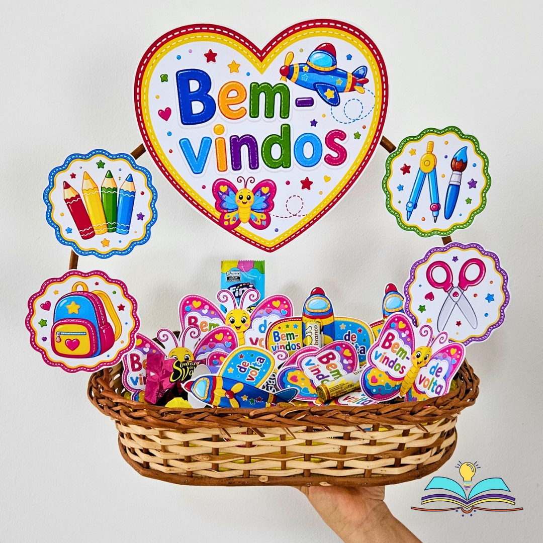Elementos decorativos para uma cesta com lembrancinhas do tema Borboleta - Volta ás Aulas