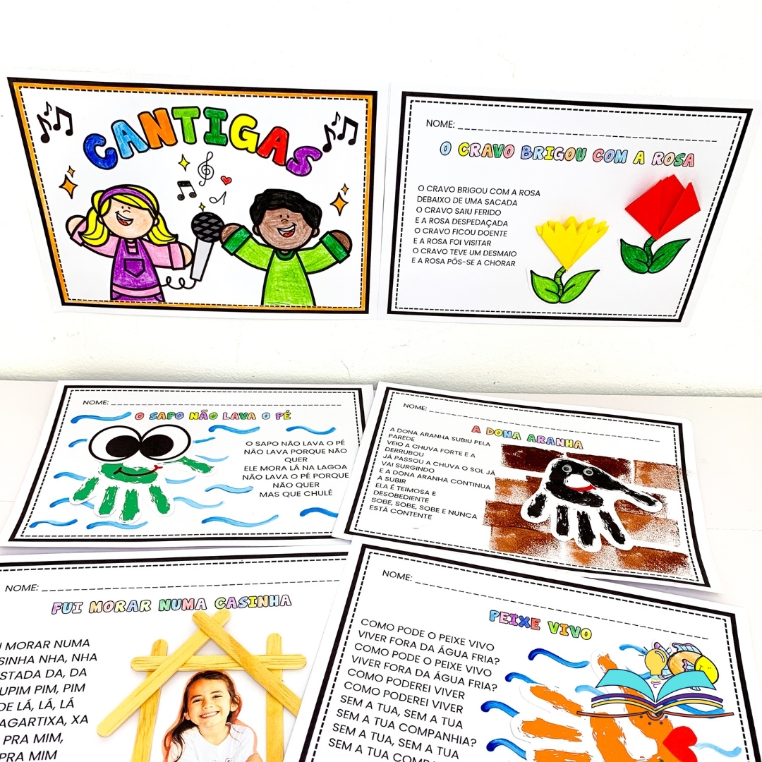 Kit de atividades com cantigas populares, ideal para trabalhar o Folclore e desenvolver habilidades motoras, linguísticas e artísticas na Educação Infantil.
