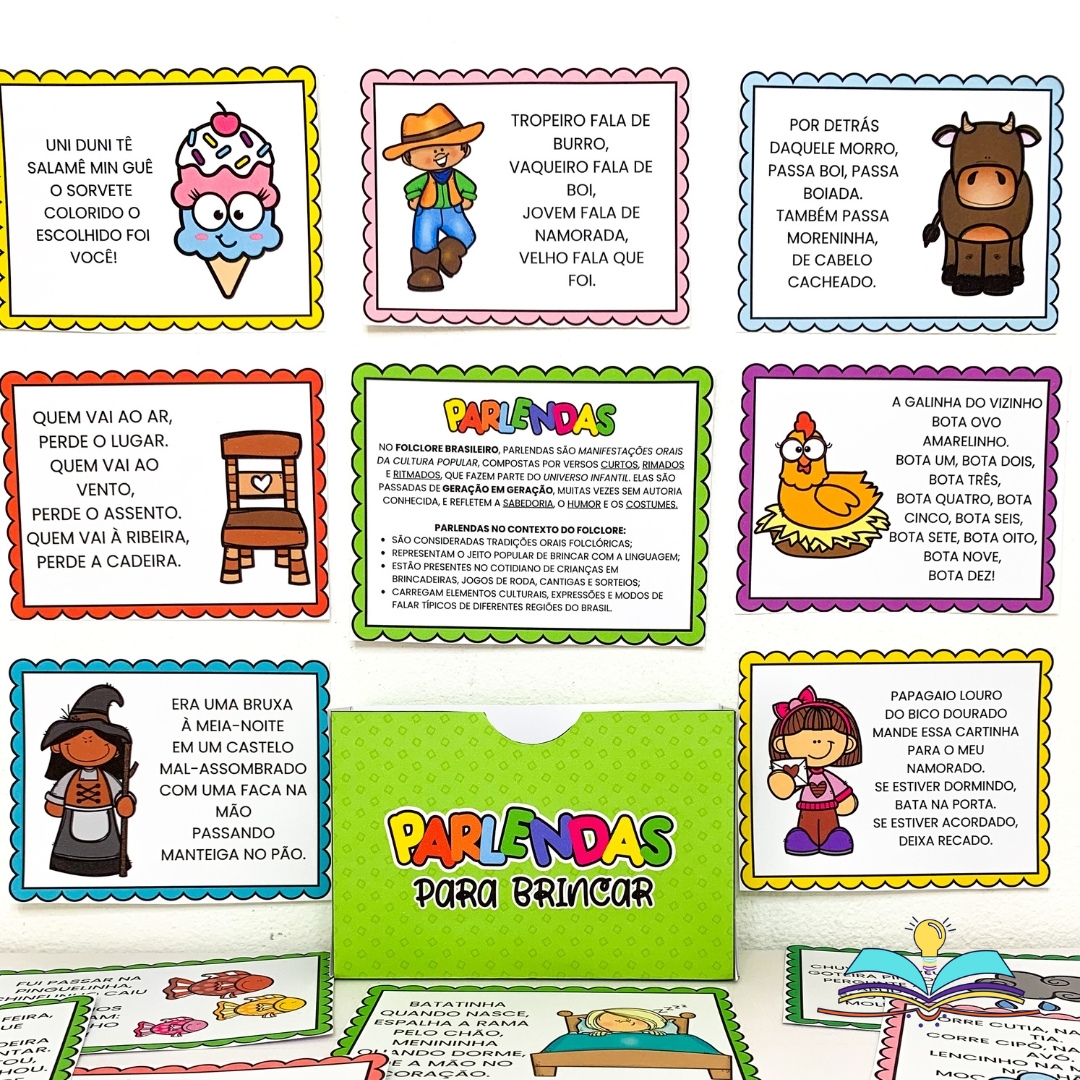 Material pedagógico com parlendas infantis, ideal para desenvolver leitura, ritmo, memória e oralidade com crianças da Educação Infantil e dos Anos Iniciais.