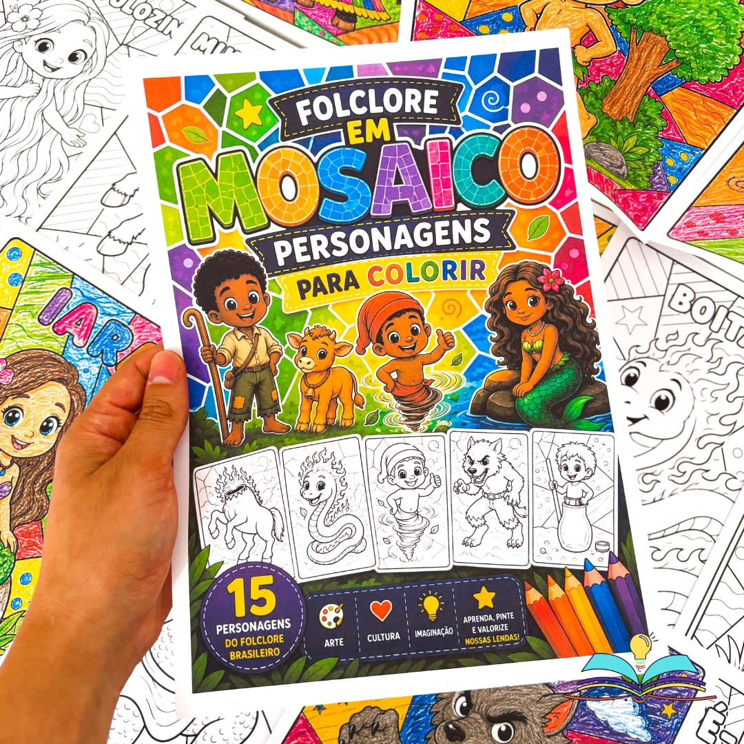 Apostila com o tema folclore brasileiro, ideal para aulas de Arte e atividades de pintura, com proposta de desenvolver habilidades artísticas com crianças.
