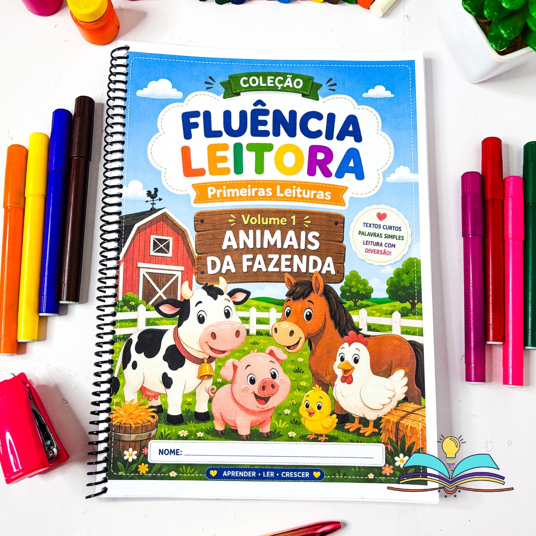  Coleção de atividades com o tema animais da fazenda, ideal para desenvolver fluência leitora, escrita e coordenação motora com crianças em fase de alfabetização.