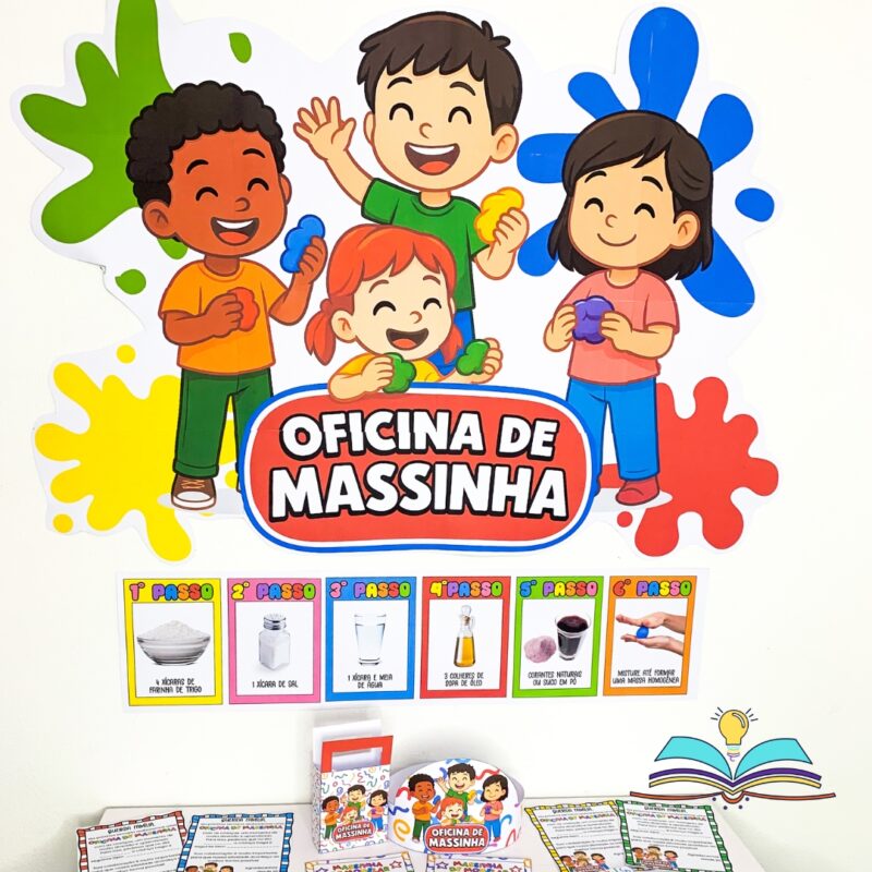 Kit de atividades com massinha, ideal para estimular criatividade, imaginação e desenvolvimento motor com crianças da Educação Infantil e dos primeiros anos do Ensino Fundamental.