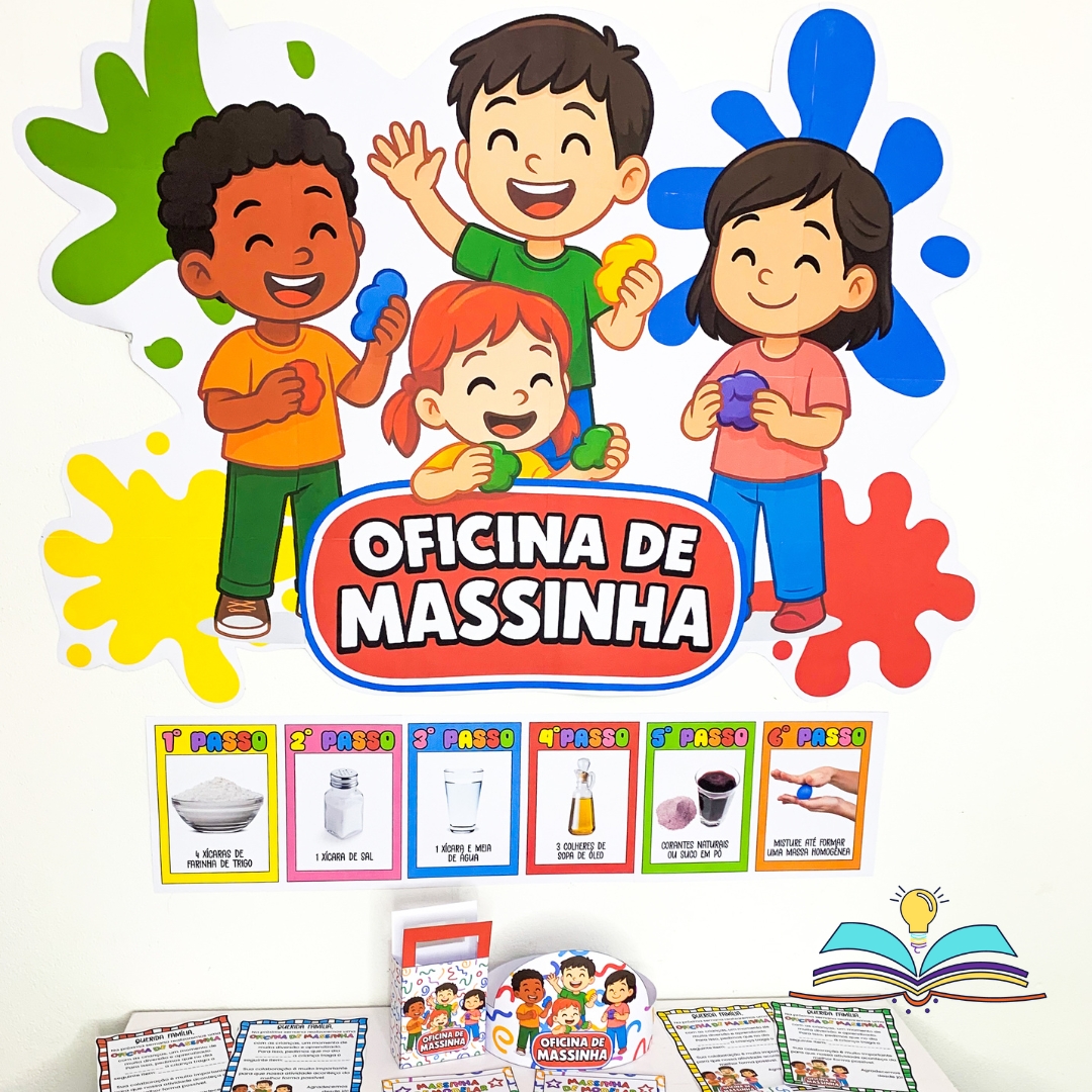 Kit de atividades com massinha, ideal para estimular criatividade, imaginação e desenvolvimento motor com crianças da Educação Infantil e dos primeiros anos do Ensino Fundamental.