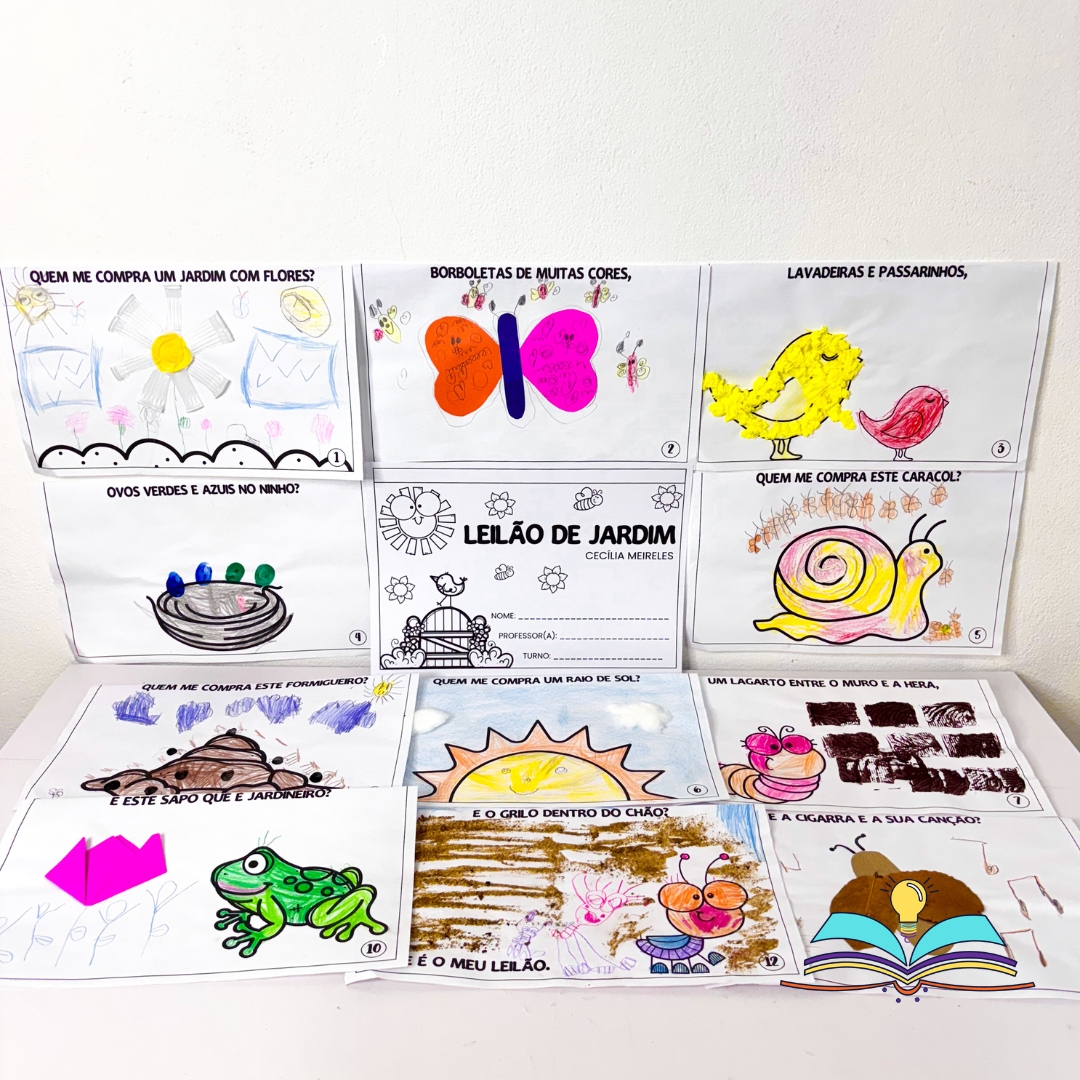 Livro de atividades com o poema Leilão de Jardim, ideal para trabalhar poesia, criatividade e diferentes técnicas artísticas com crianças da Educação Infantil.