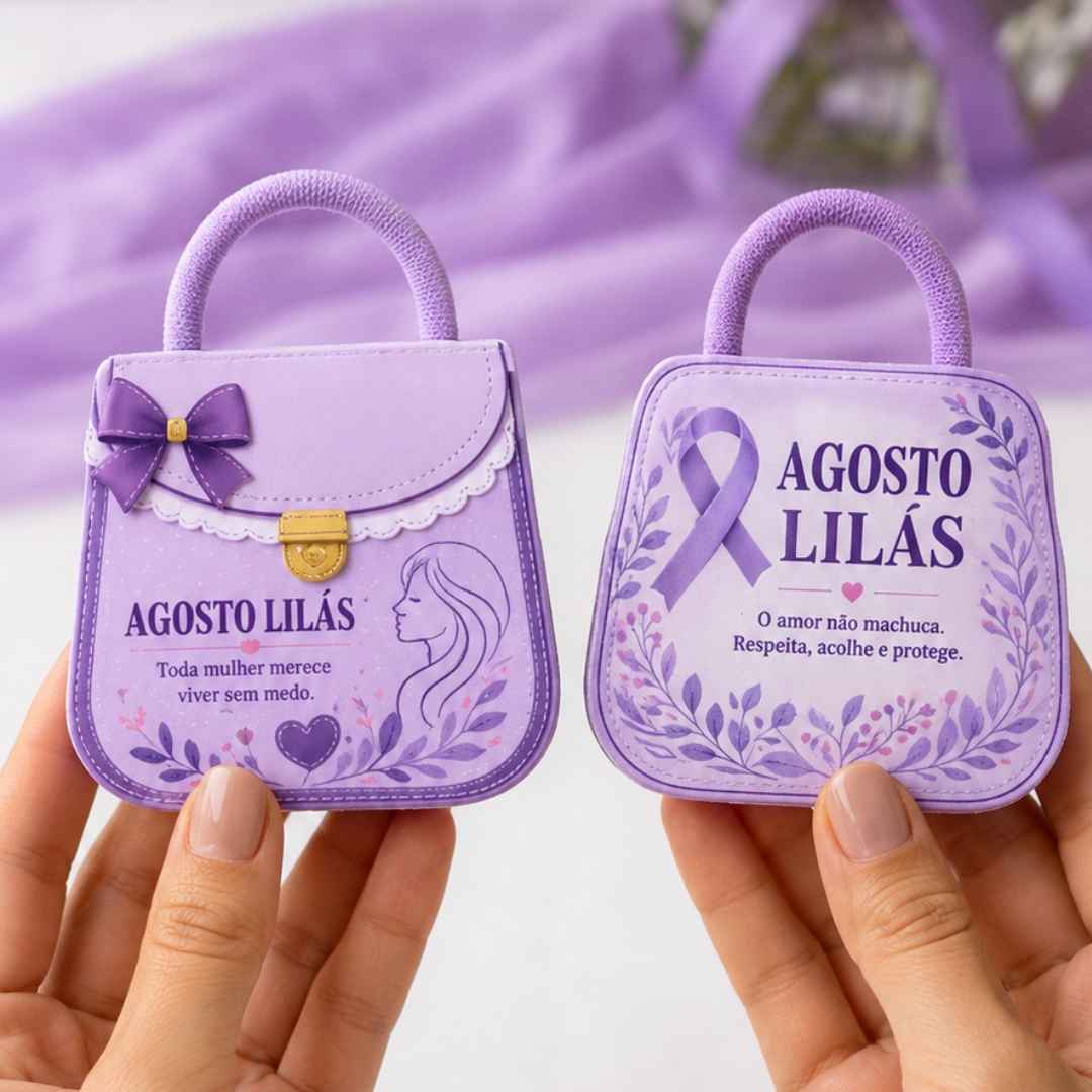 2 Modelo de bolsinha Agosto Lilás (use xuxinha de cabelo como alça da bolsa).