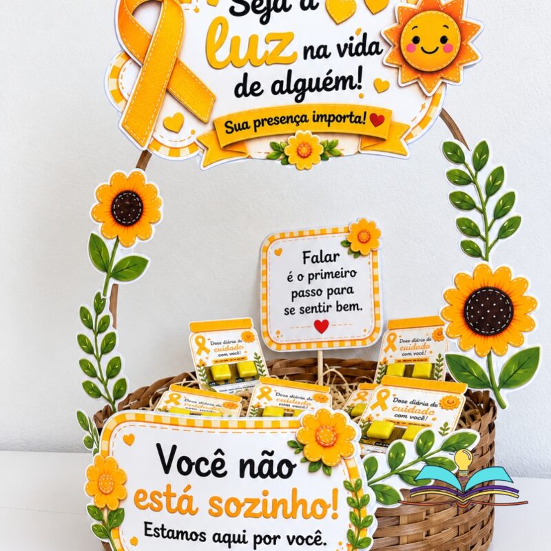 Recurso com o tema Setembro Amarelo, ideal para criar uma cesta de acolhimento, cuidado e valorização para a comunidade escolar.