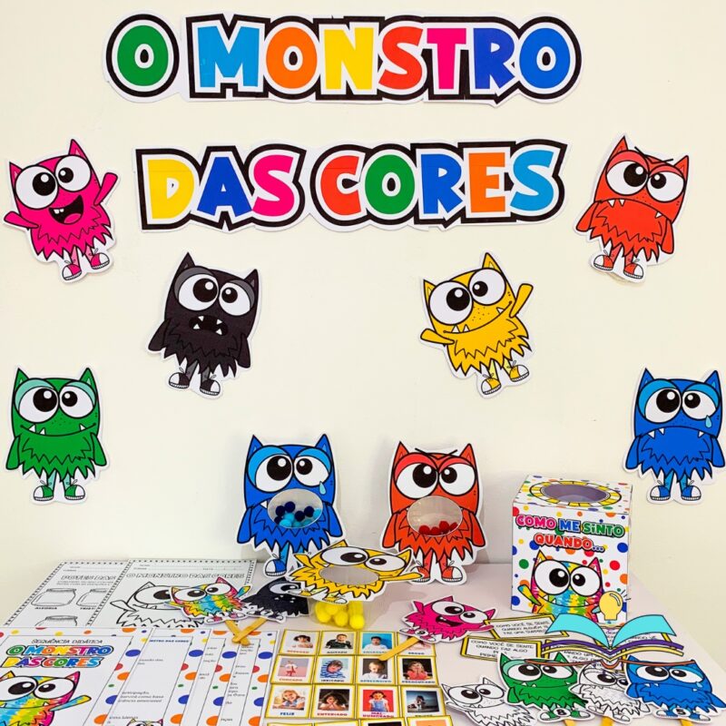 Kit de sequência didática com o tema O Monstro das Cores, ideal para trabalhar sentimentos, emoções e expressão emocional com crianças de 3 a 5 anos.