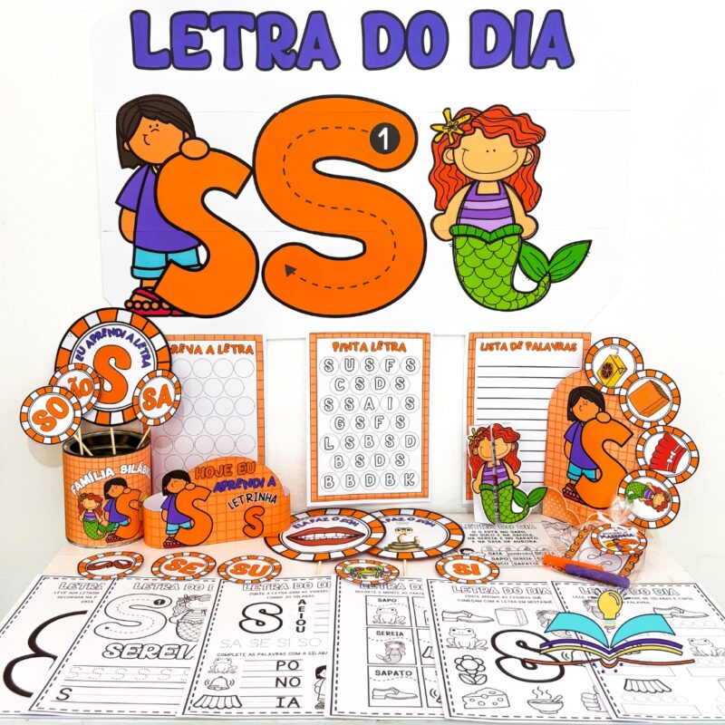 Kit pedagógico com o tema letra S, ideal para apresentar a letra, ampliar o vocabulário e desenvolver habilidades de alfabetização com crianças.